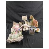 Fabric cats and bunnies, crocheted bunny magnets