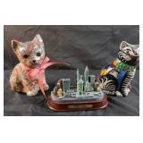 2 cat figurines and New York figurine