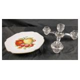 VINTAGE Hanging Display PLATE W/ FRUITS Gold Trim