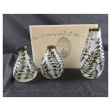 Lenox Frosted Etched Glass Vases Botanical Green
