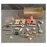 Vintage metal tool tray with contents