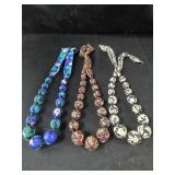 3 cloth covered beaded necklace, headband, hat