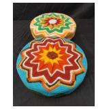 Crochet colorful round throw pillows