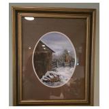 13 5x16.5 framed print barn firewood winter scene