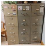 3 metal file cabinets with folders 15 x 52 x 26