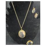 Natural Stone Necklace, Brooch and Screwback