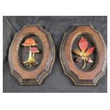Vtg 2 Copper Oak Leaf Mushrooms 3D Wall Art