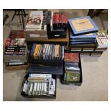 Assorted Vhs tapes,  cassette tapes, CDs