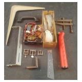 Clock parts, garage door parts, shelf brackets,