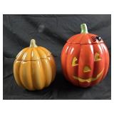Hallmark ceramic pumpkins , small one has candle