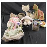 Fabric cats and bunnies, crocheted bunny magnets