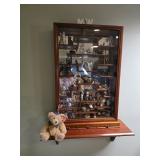 19x23 mirrored display cabinet with contents, cat