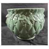 vintage 8.5"tall McCoy seafoam green quilted leaf