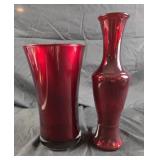 vintage ruby red art glass vases