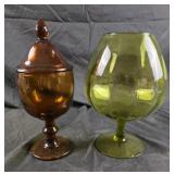 vintage Imperial Glass amber candy jar in the