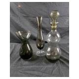 smoke gray glass vases, genie bottle glass with