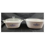 2 white ceramic CorningWare casserole dishes 1