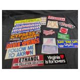 Vintage bumper stickers, and decals