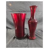 vintage ruby red art glass vases