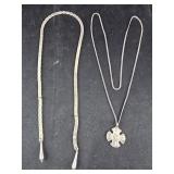 Lariat Style Silver Colored Necklace and Catholic