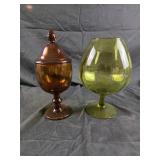 vintage Imperial Glass amber candy jar in the