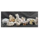 Assorted cat figurines,  trinket box and plate,