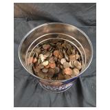 Coffee can of pennies