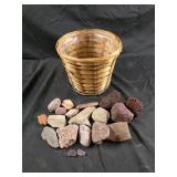 Assorted rocks, in a planter basket