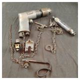 Vintage pneumatic (air) drill with extras and