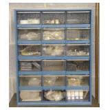 Plastic 18 drawer organizer with contents 14 1/2