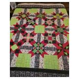73x74 handmade quilt green red black