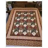 63x73 handmade quilt brown red green