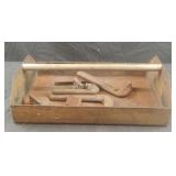 Metal tool tray with handle and contents