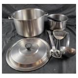 Stainless steel stock pot with utensils, pot that