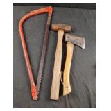 Bow saw, axe and a metal malelt