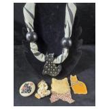 Cat Necklace and Brooches