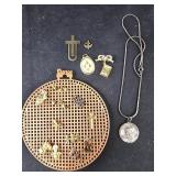 Small Pins and a necklace (mostly religious)