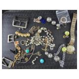 Assorted Broken Jewelry, Watch parts, belt