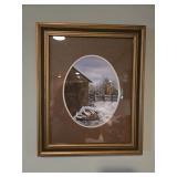 13 5x16.5 framed print barn firewood winter scene