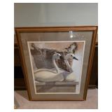 Framed 29x35 lithograph poster titled "Les Deux