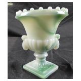 vintage Akro Agate green and white slag glass urn