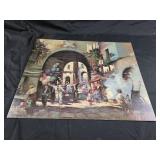29x16 vintage Italian street scene oil painting
