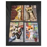 4 vintage "Pity Kitty" lithograph 5x7 prints from