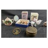 Candles, precious moments teapot, figurines