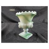 vintage Akro Agate green and white slag glass urn