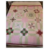 75x75 handmade quilt greens and pinks