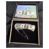 collectible 100-dollar bill themed pocket knife