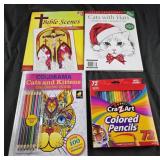Coloring books and colored pencils