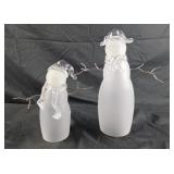vintage frosted glass snowman set magnetic metal