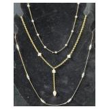 3 Gold Colored and faux Pearl necklaces